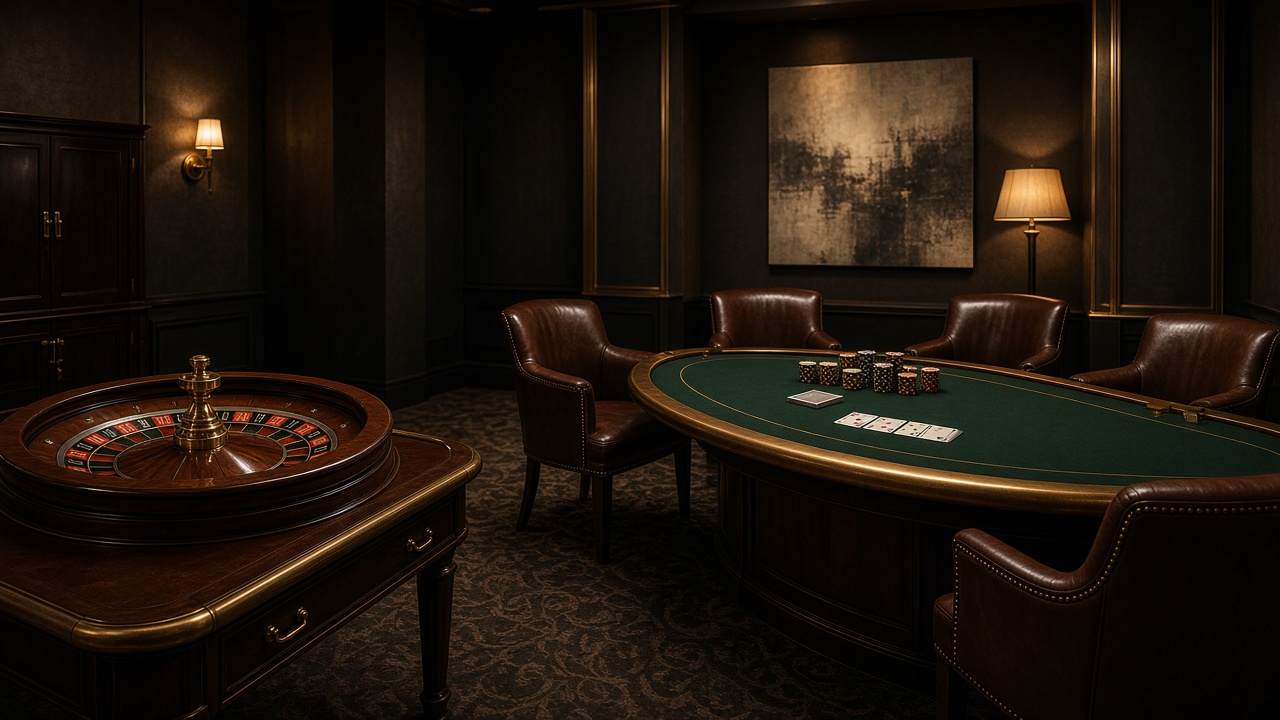 Salle de jeux avec roulette et table de cartes de Lafoundie Brave