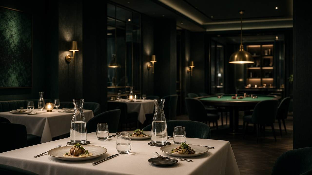 Salon de dîner de Lafoundie Brave avec la table de jeu au fond