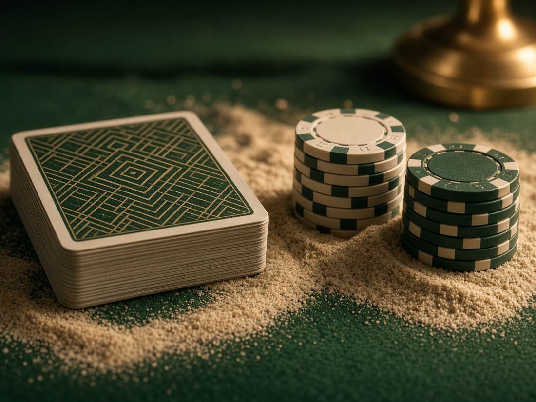 Cartes et jetons sur le tapis vert de la salle de jeux